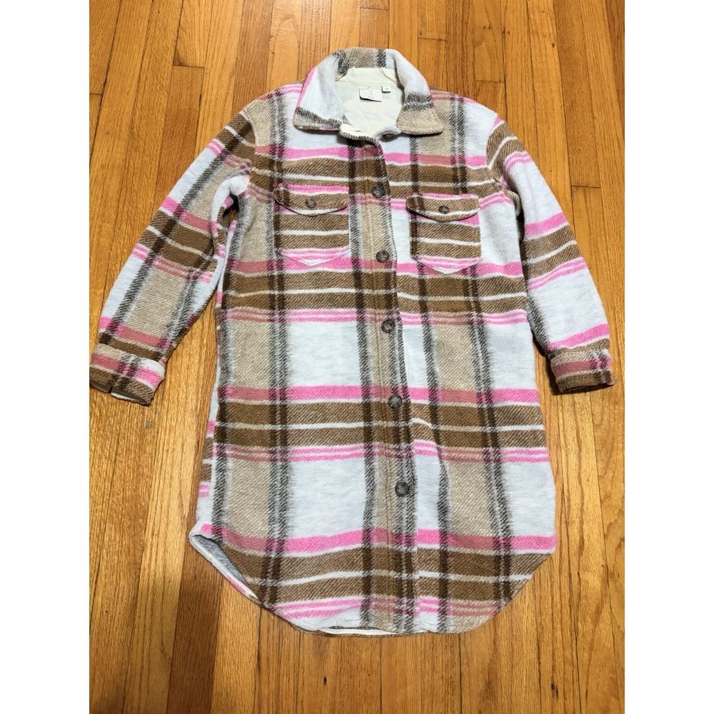 Joie Plaid Long Jacket Shacket Pink White Tan Women's US Small